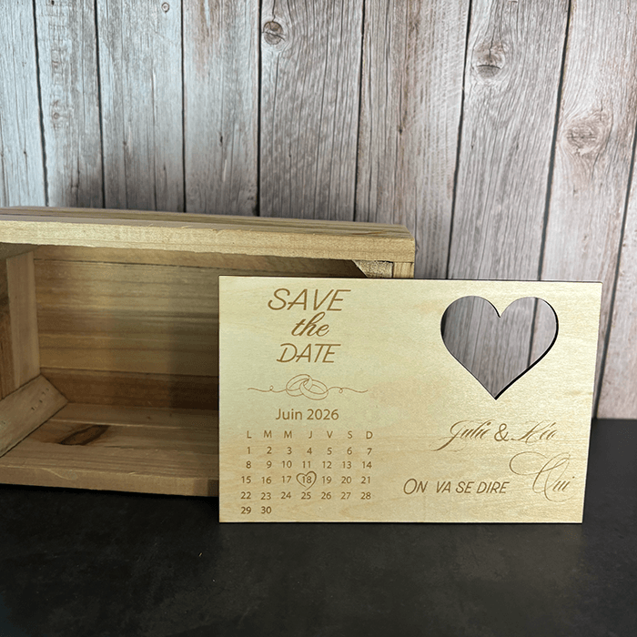 Gravure sur bois Save the date spécial annonce mariage