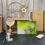 photos imprimée en UV, déco en bois gravé, mariage, goodies